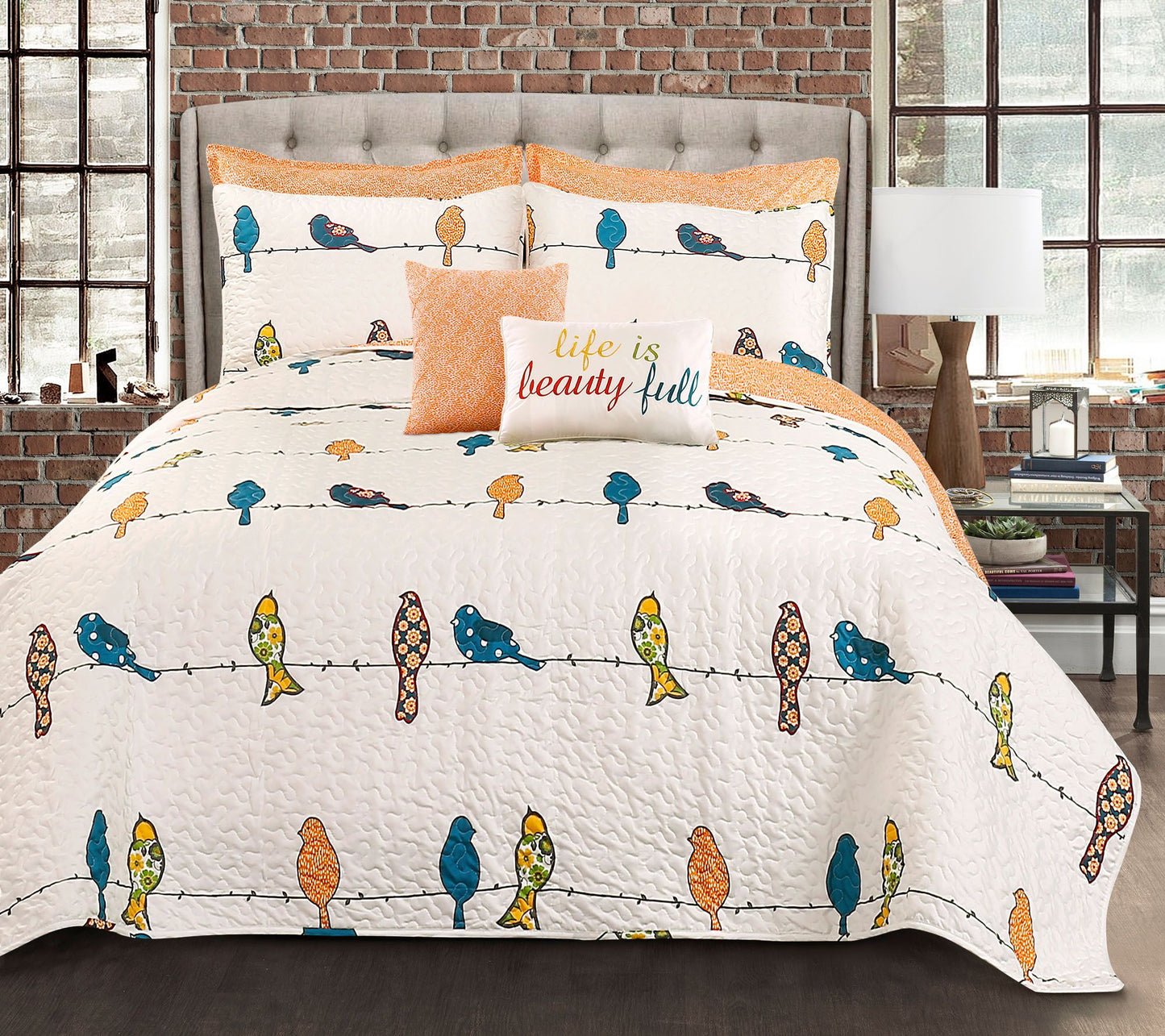 Rowley Birds Quilt 7-Piece King Quilt Set by Lush Decor