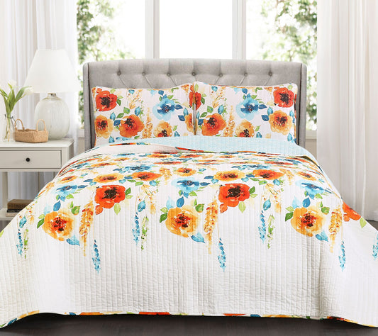 Percy Bloom Tangerine 3-Piece Full/Queen QuiltSet Lush Decor