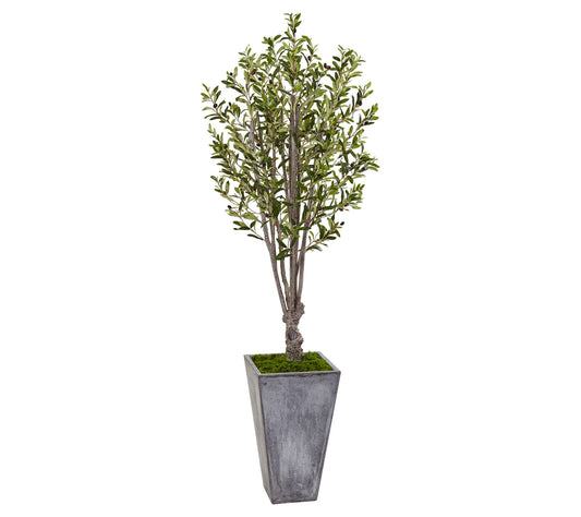 6' Olive Tree in Stone Planter by Nearly Natural