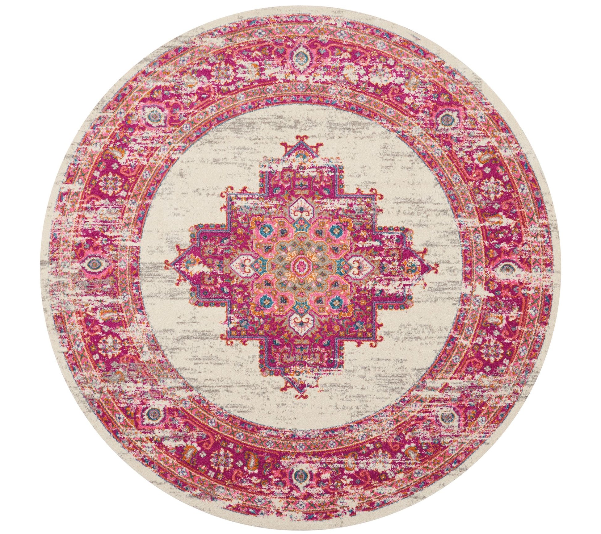 Nourison Passion Ivory/Fuschia 8' Round Area Rug