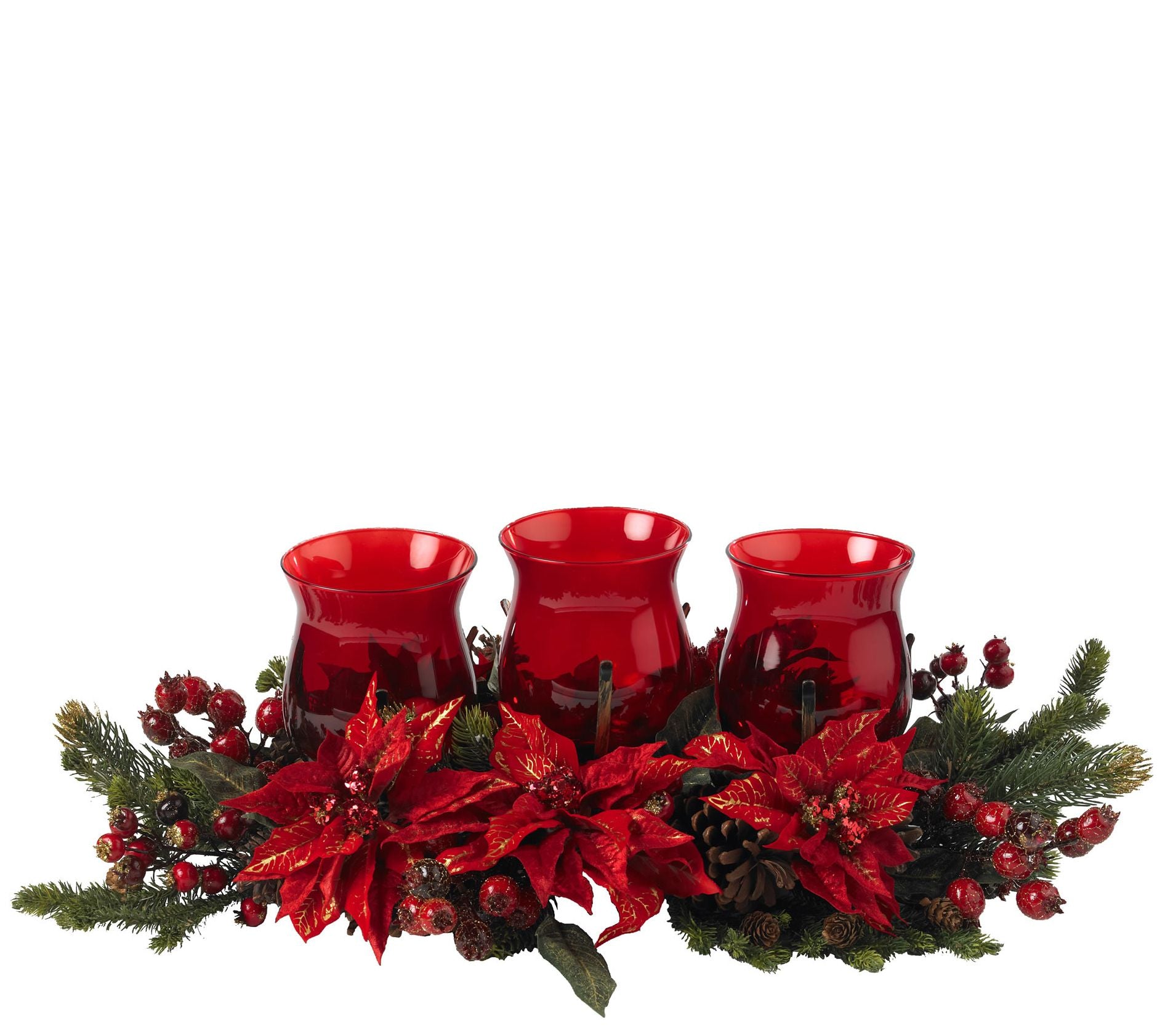 Poinsettia & Berry Triple Candleabrum by NearlyNatural
