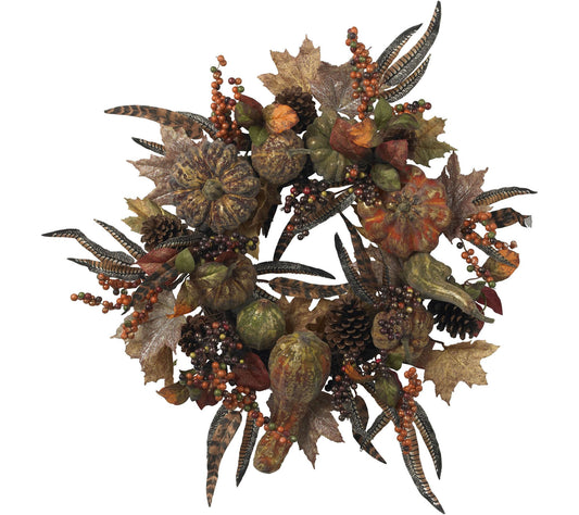 28" Autumn Pumpkin Wreath by Nearly Natural