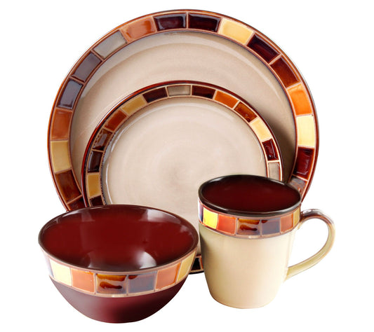 Gibson Elite Casa Estebana 16-Piece DinnerwareSet - Deep Red