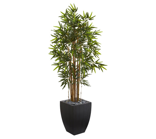 5' Bamboo Tree in Black Wash Planter by Nearly Natural