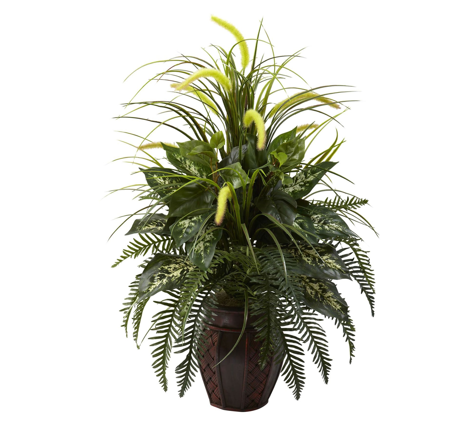 Mixed Greens & Cattails w/Planter by Nearly Natural