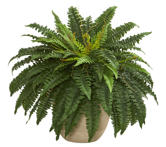 22" Boston Fern Plant in Planter by Nearly Natural