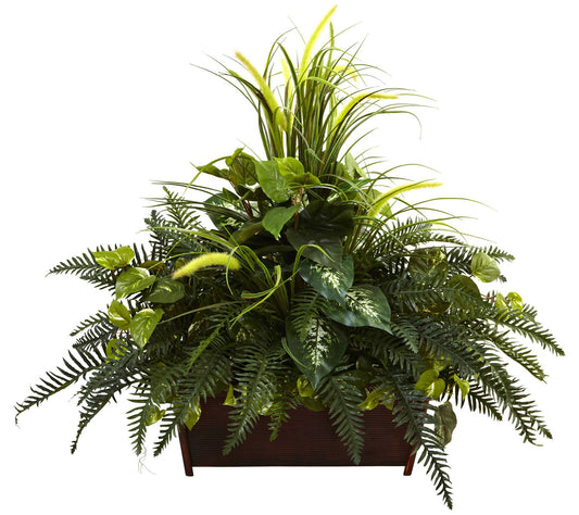 Mixed Grass and River Fern Ledge Plant by Nearly Natural
