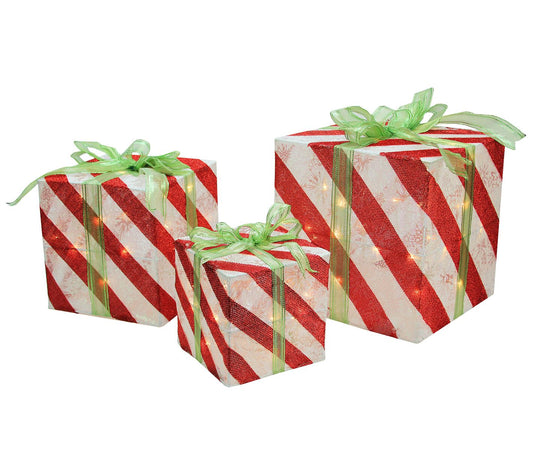 Northlight Set of 3 Striped Gift Box Christmasecorations