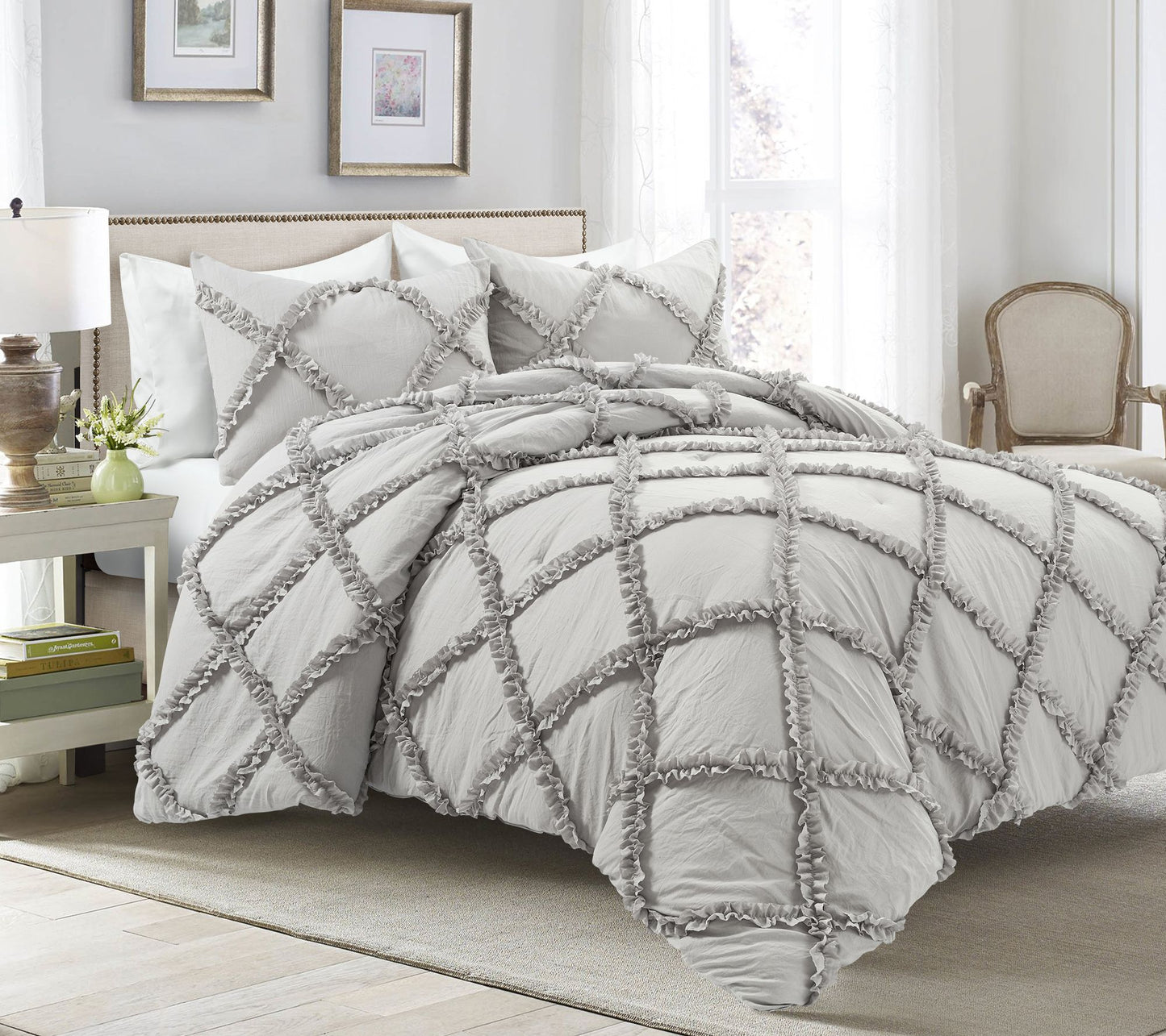 Ruffle Diamond 3-Piece F/Q Comforter Set by Lush Decor