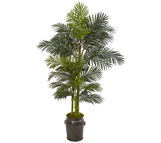 7' Golden Cane Palm in Decorative Planter by Nearly Natural