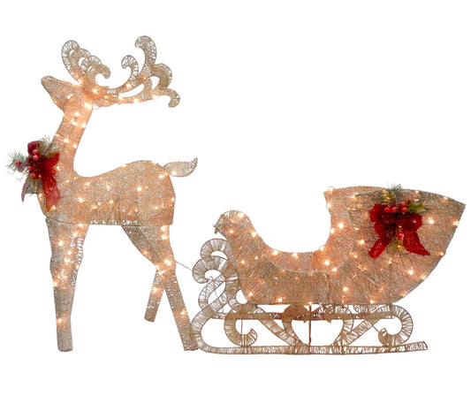 Reindeer and Santa's Sleigh with LED Lights