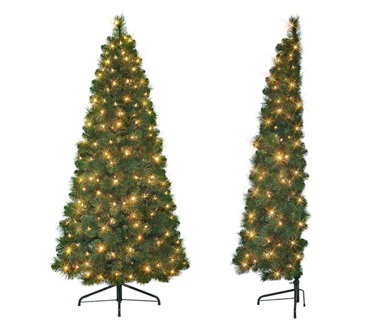 Puleo International 6.5 ft Pre-lit Wall Half Tr ee