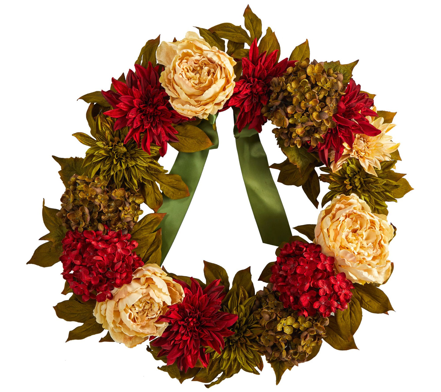 Nearly Natural 24" Peony, Dahlia and Hydrangea Wreath