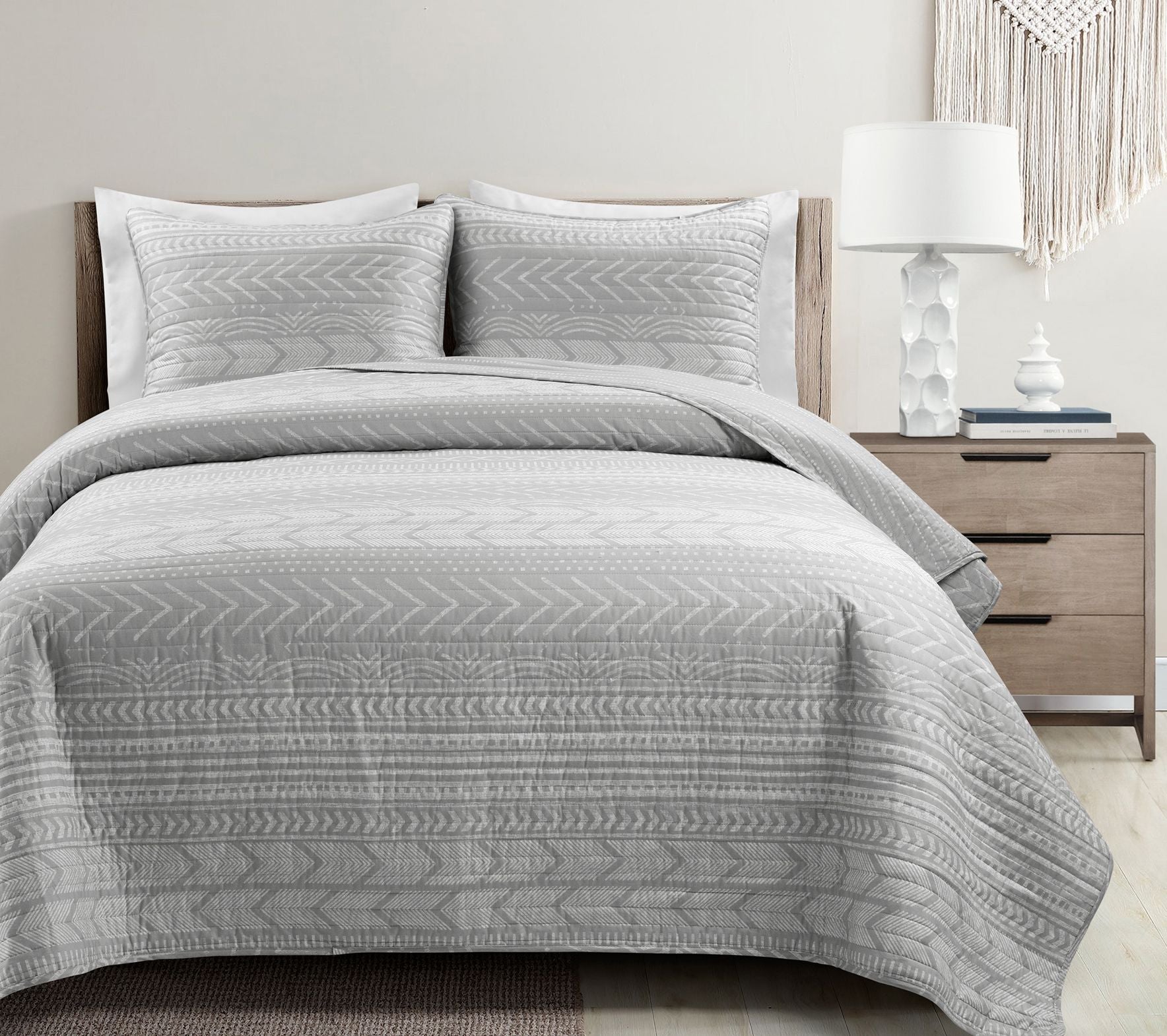 Lush Decor Hygge Geo Rev Cotton Quilt 3-Pc Set- Full/Queen