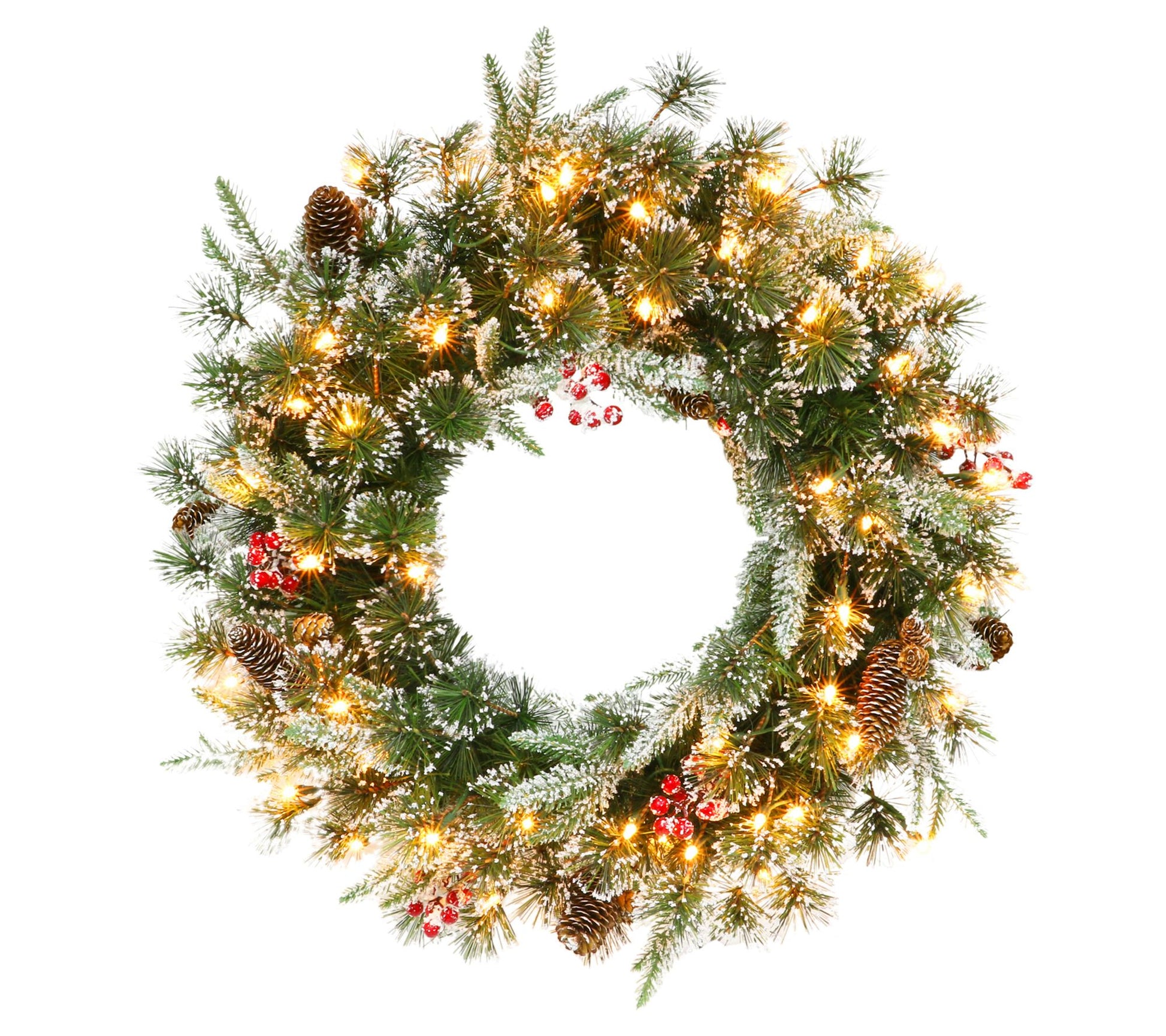 Puleo 32" Pre-lit Glittery PE/PVC Wreath Cones,Berries