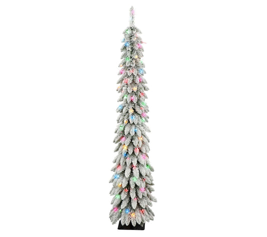 Puleo 6 ft Pre- lit Flocked Alp ine Pencil Tree , 261 tips