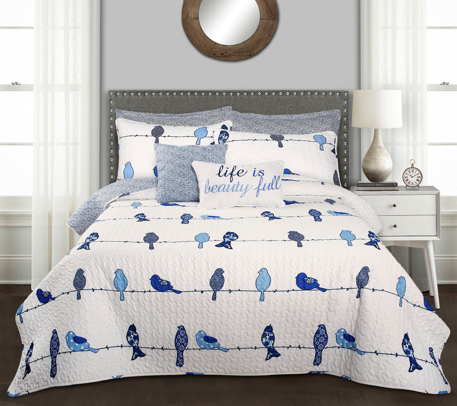 Rowley Birds 7-Piece King Quilt Set by Lush Decor