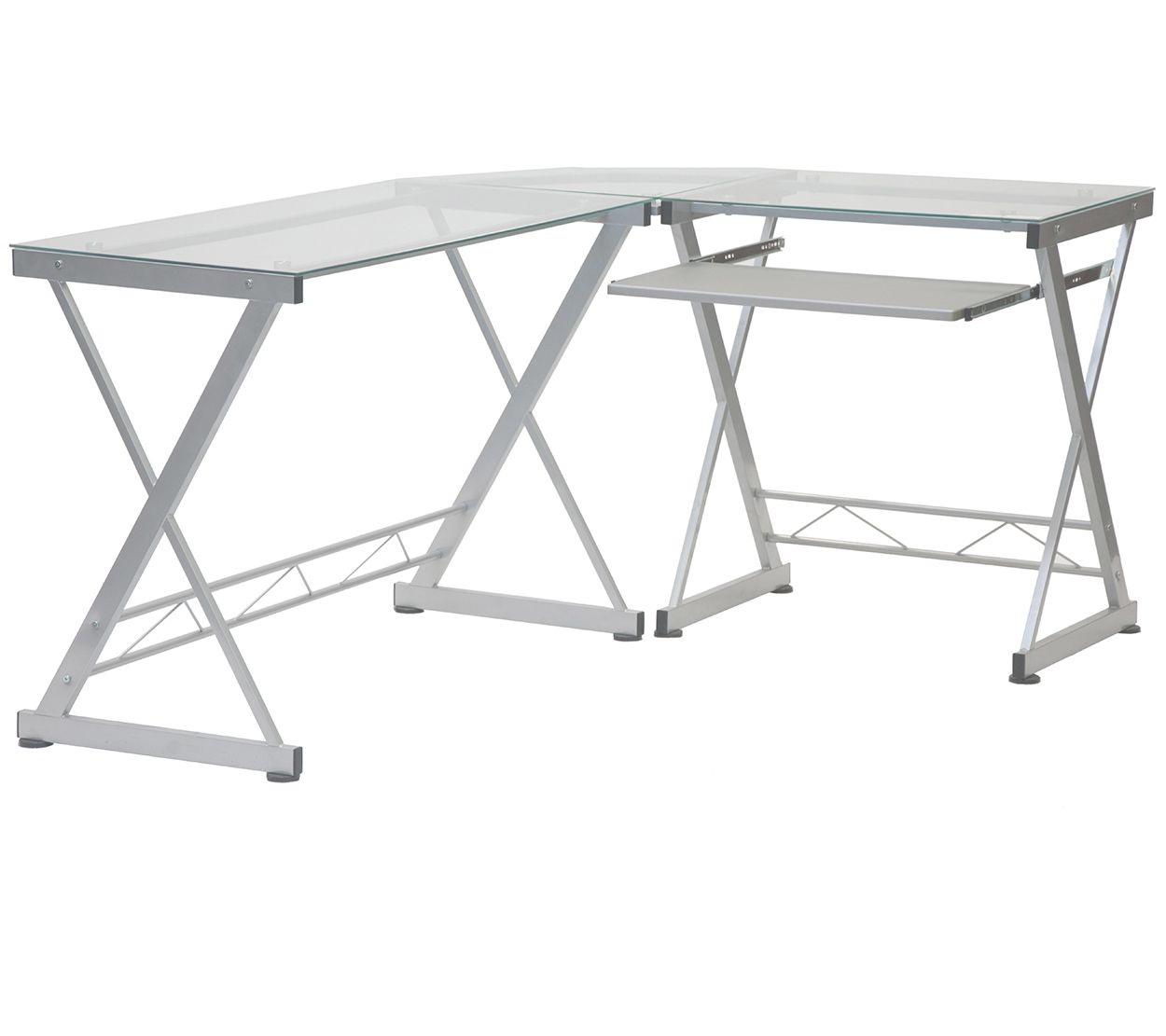 Techni Mobili L-Shaped Tempered Glass Desk/WKeyboard Tray