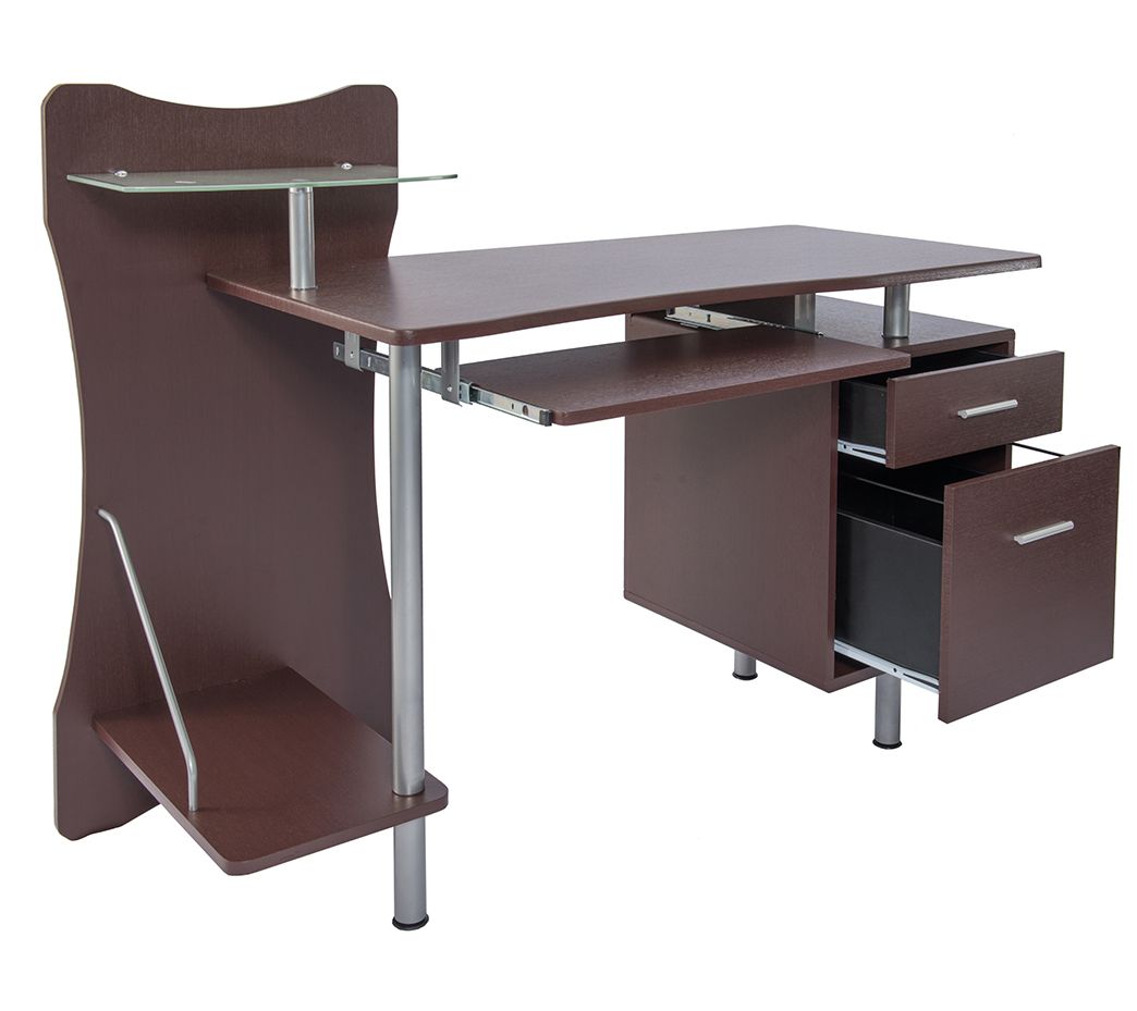 Techni Mobili Stylish Computer Desk with Storage & Glass Shelf