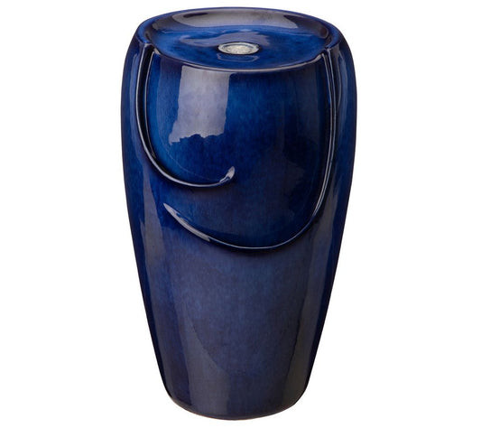 Glitzhome Cobalt Blue Ceramic Fountain with LEDLight and Pump