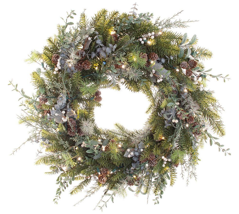 Village Lighting 30" Prelit LED Wreath - RusticWhite Berry