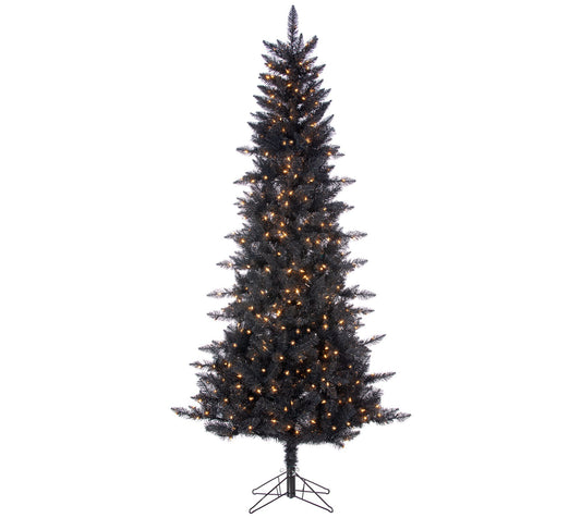 7.5' Black Tuscany Tinsel Tree w/Lights by Gerson Co.