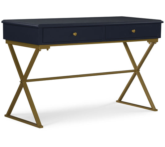 Linon Home Shelby Blue and Gold Campaign Desk