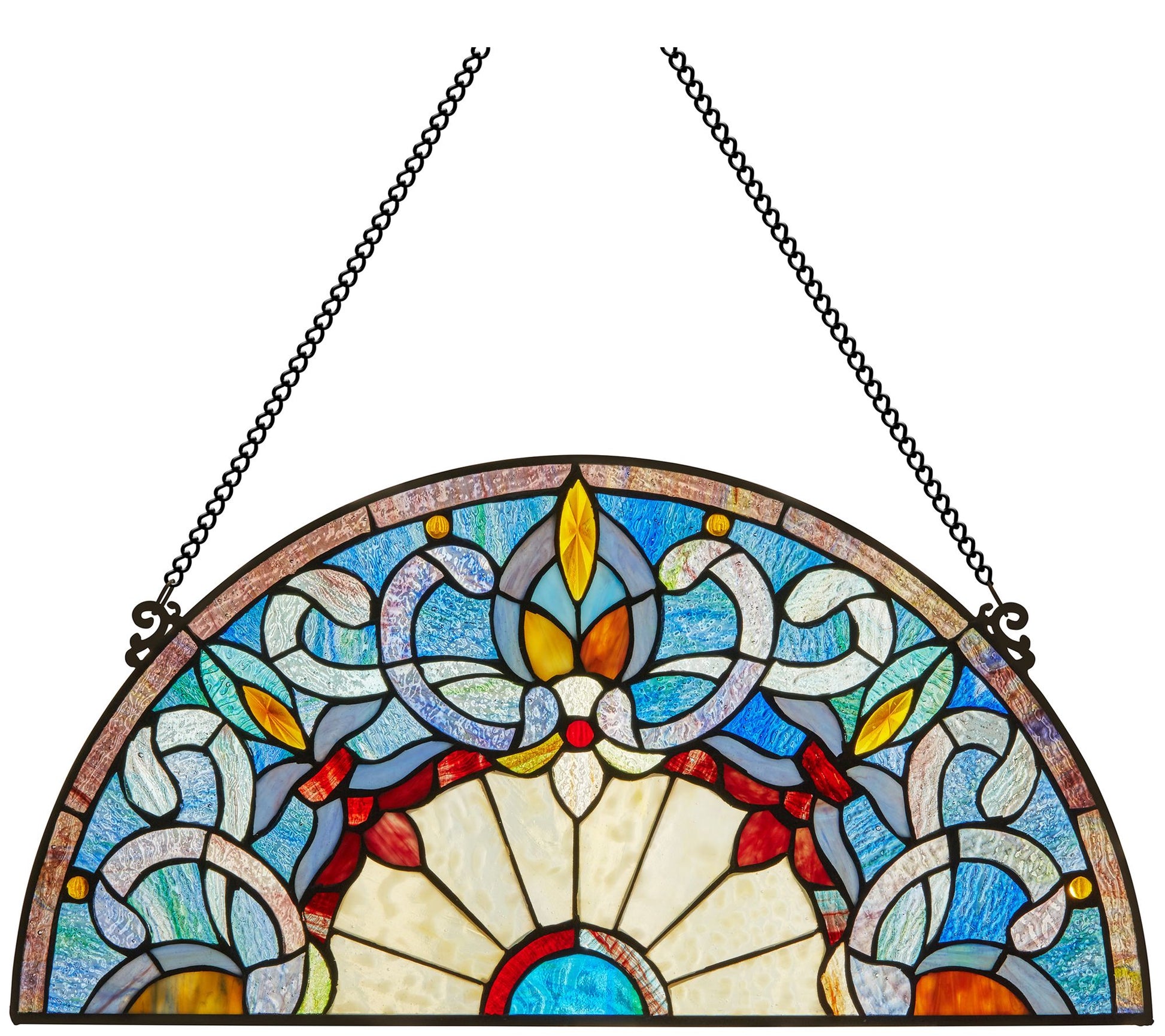 River of Goods 11"H Half-Moon Stained Glass Window Panel