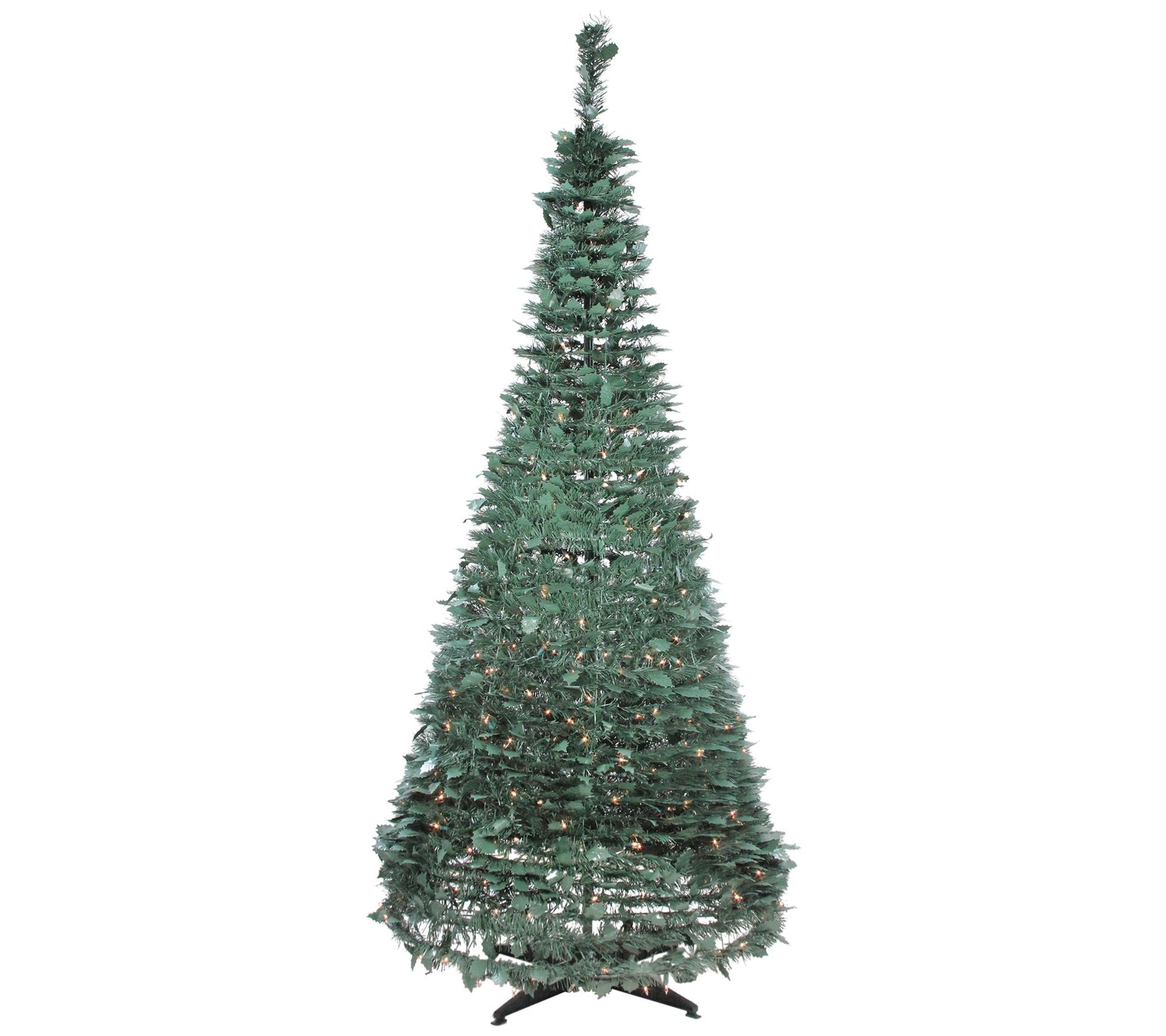 Northlight 6'Slim Grn Holly Leaf PopUp Faux Tree-Clear Lights