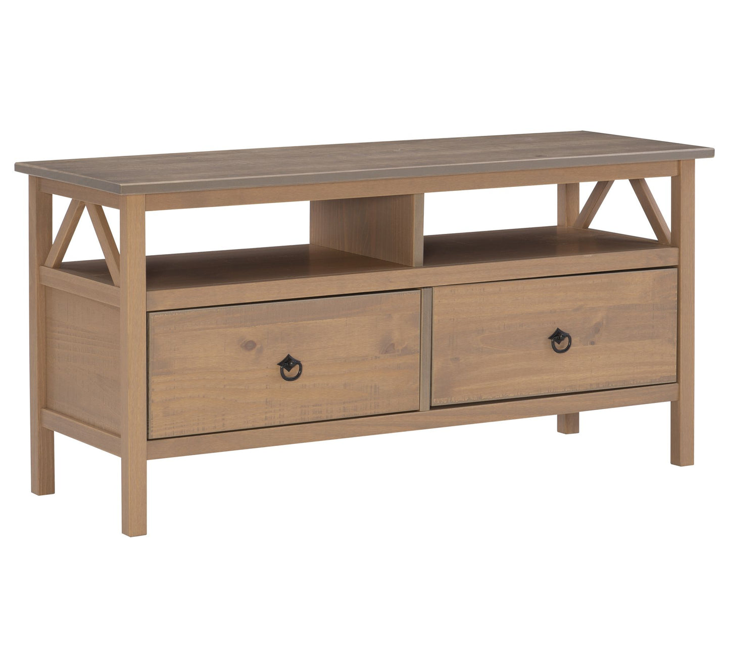 Linon Home Hollis Driftwood TV Stand W/ Open Shelf & 2 Drawers