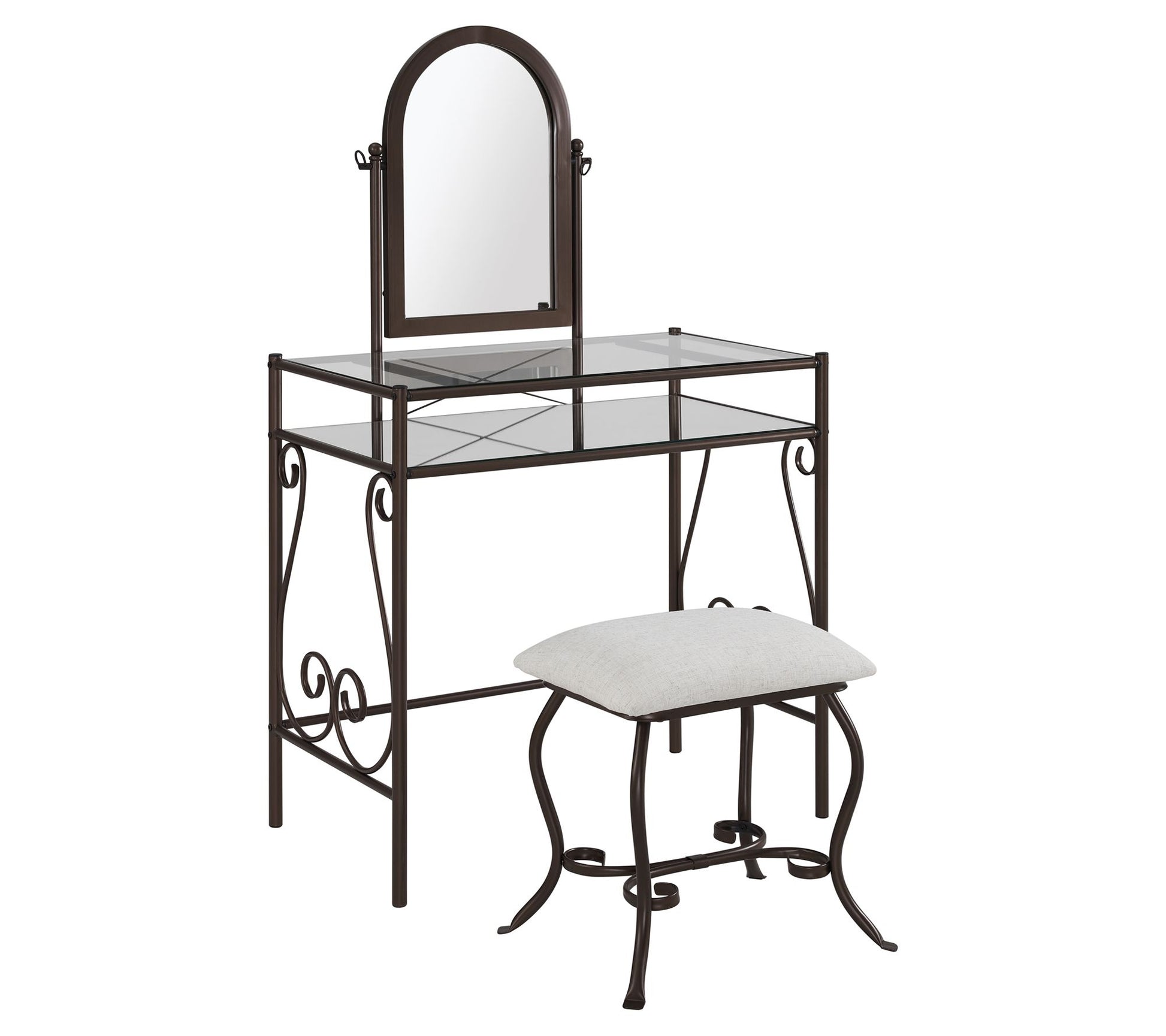 Linon Home Michelle Metal Scroll Vanity Set W/Mirror & Stool