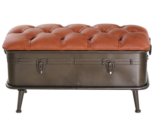 River of Goods 17"H Tufted Faux Leather + metal Storage Bench