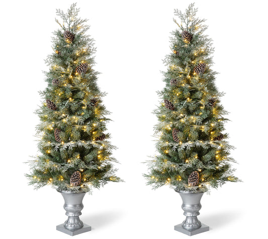 Glitzhome 5ft Pre-Lit Pinecone Artificial Christmas Porch Tree