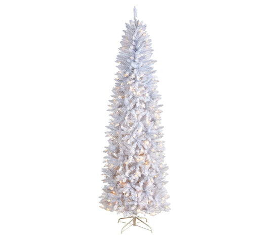 Nearly Natural 8'H Slim White Christmas Tree with 400 Lights