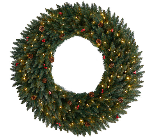 Nearly Natural 4' Large Flocked Christmas Wreath w/150 Lights