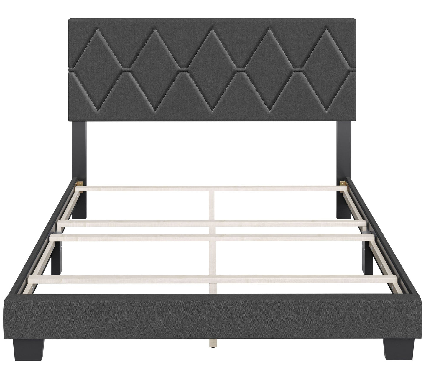 Diamond 4-Slat Upholstered Bed Frame with Headboard, Full Size