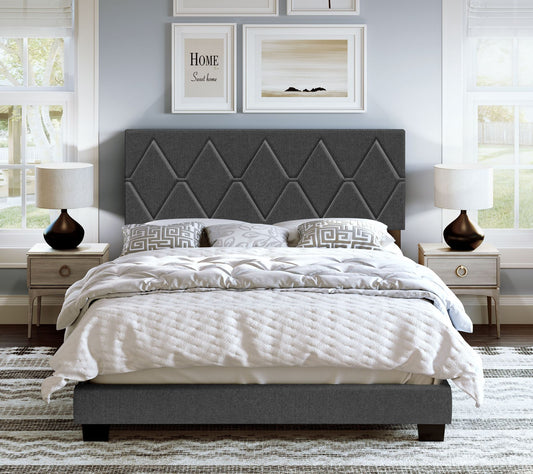 Diamond 4-Slat Upholstered Bed Frame with Headboard - Queen