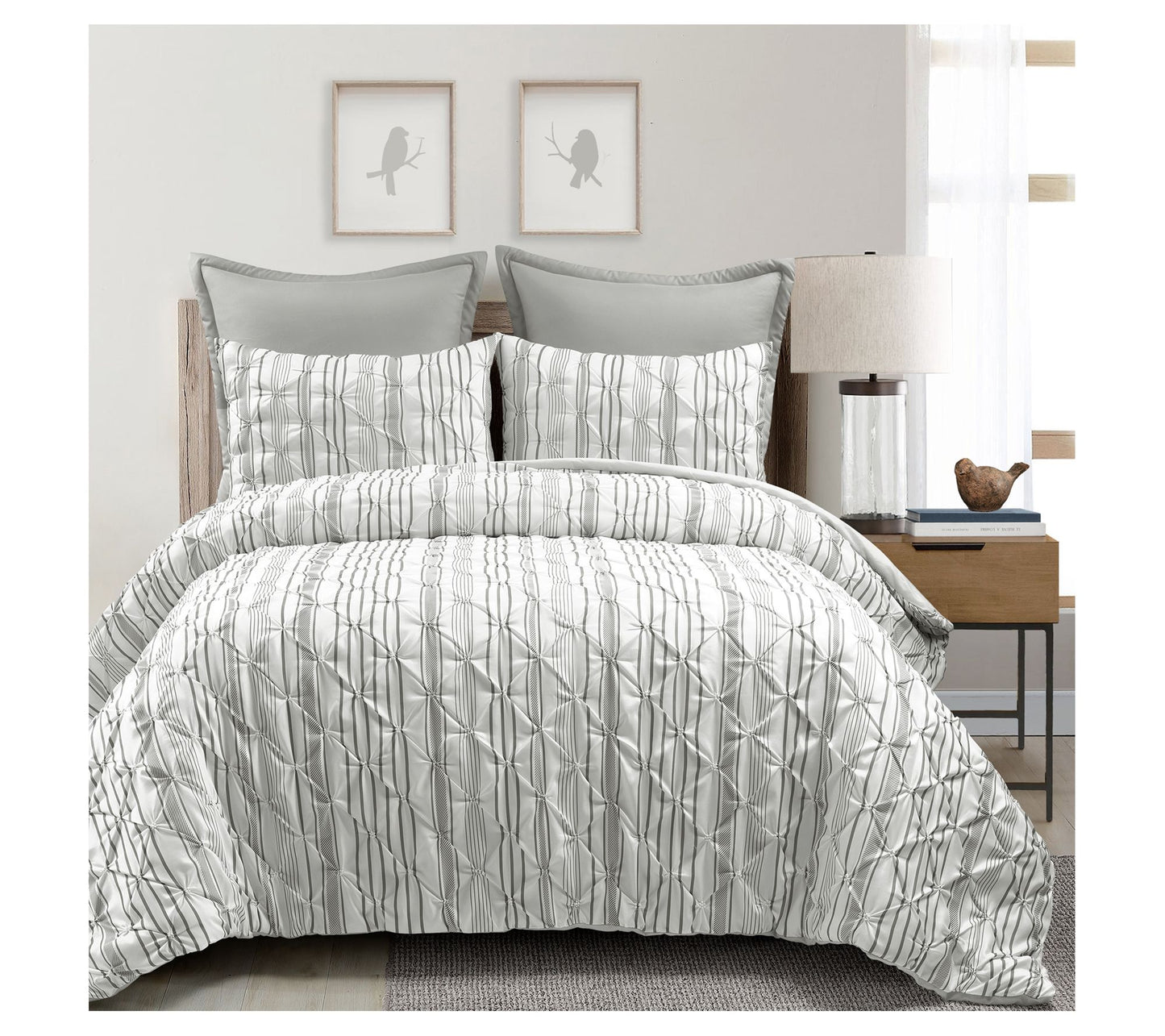 Lush Decor Ravello Pintuck Stripe Comforter 5-P iece Set F/QN