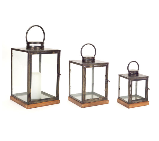 Melrose International Wood and Metal Lantern (Set of 3)