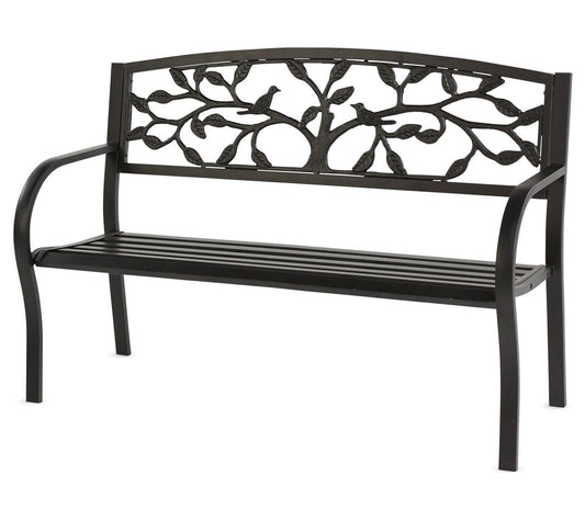 Evergreen Tree of Life Metal Garden Bench
