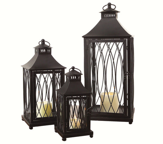 Melrose Ornate Black Metal Lantern (Set of 3)