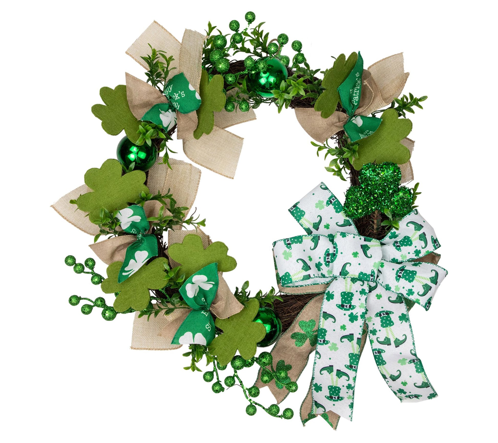 Northlight Burlap Bows & Shamrocks St. Patrick's Day Wreath