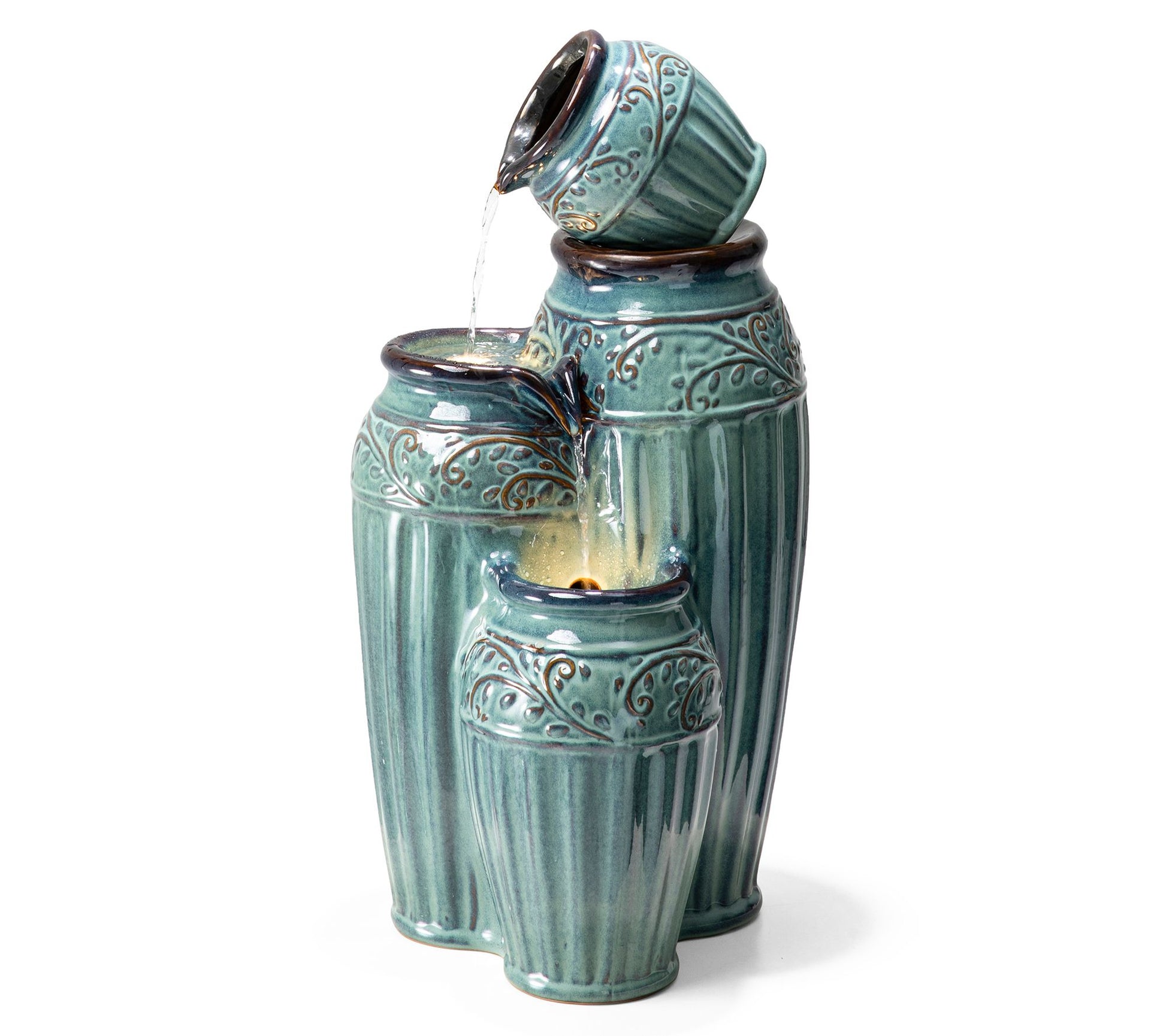 Glitzhome 27" Embossed Pattern Ceramic Pots Fountain
