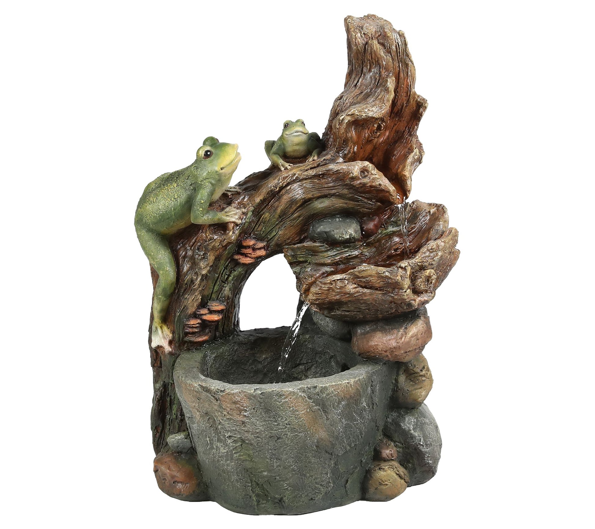 LuxenHome Resin Frogs and Tree Outdoor Fountain