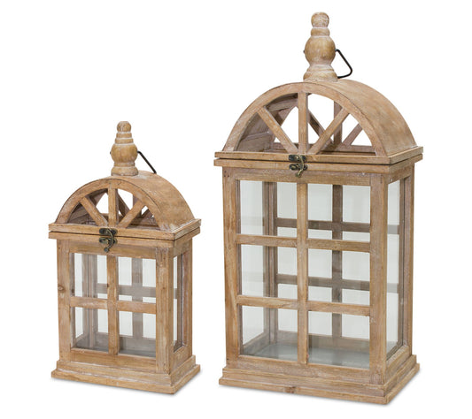 Melrose White-Washed Wooden Lantern w/Rounded Top - Set of Two