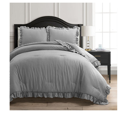 Lush Decor Reyna Stripe Ruffle Soft Comforter 3c F/Q