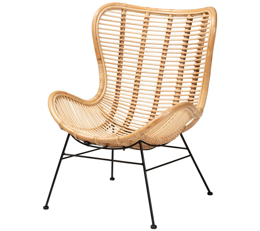 Colorado Natural Brown Rattan and Black Metal Accent Chair