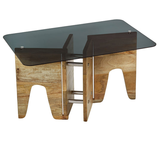 River of Goods 32"L Wood and Glass Sculptural Coffee Table