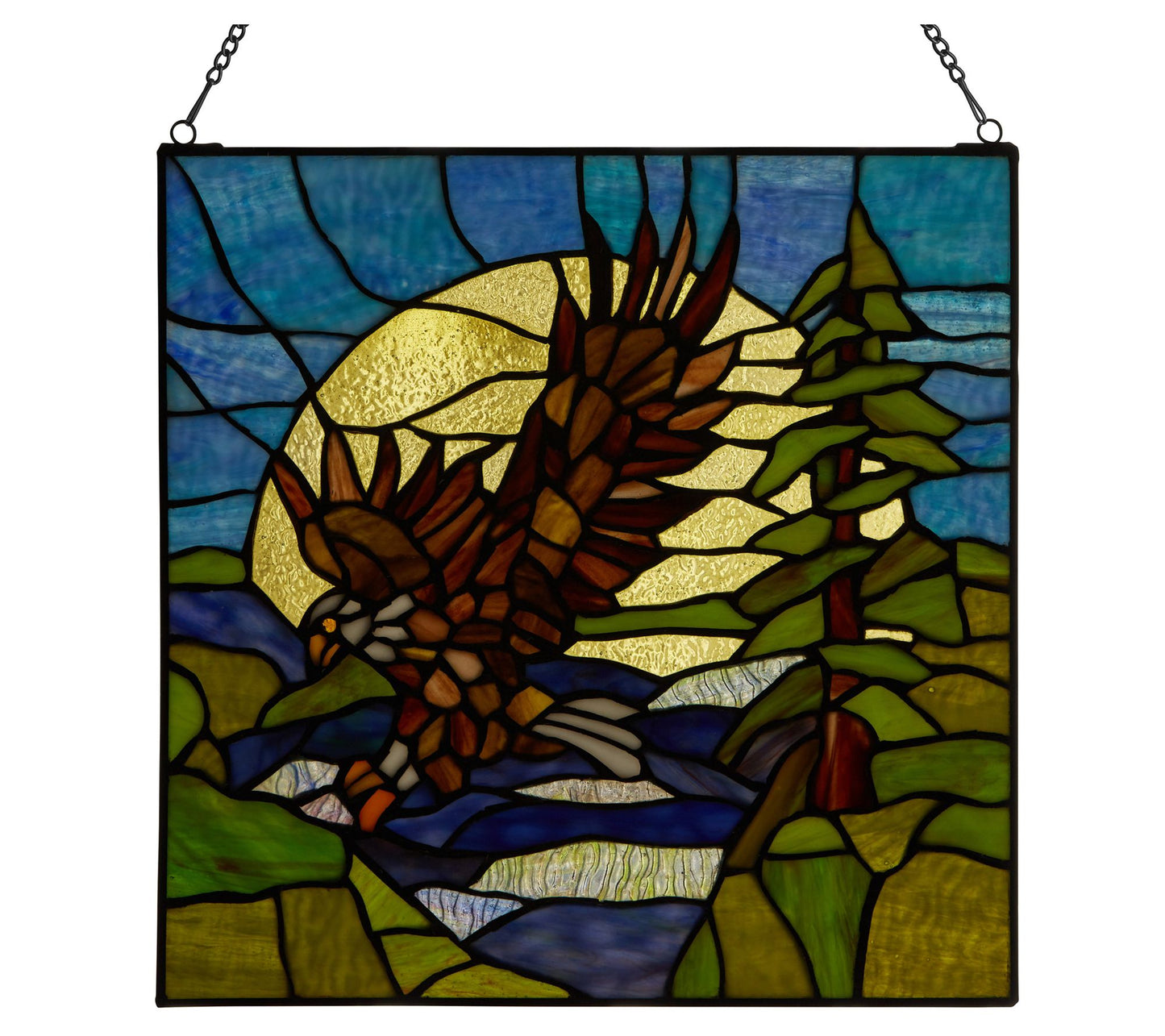 River of Goods 14"H Bald Eagle Stained Glass Window Panel