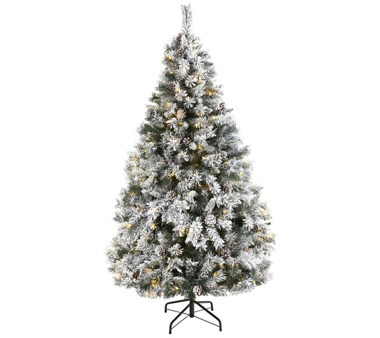 Nearly Natural 6-ft Flocked Christmas Tree w/250 LED Lights